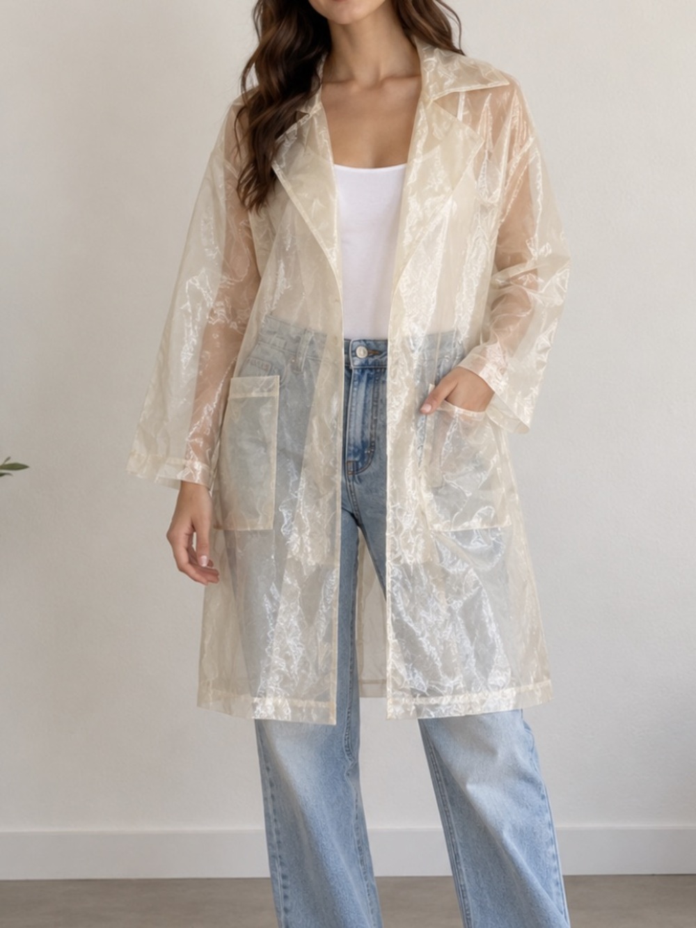 Drôle de copine Paris Cream Sheer Organza Overlay Jacket Size Medium iridescent